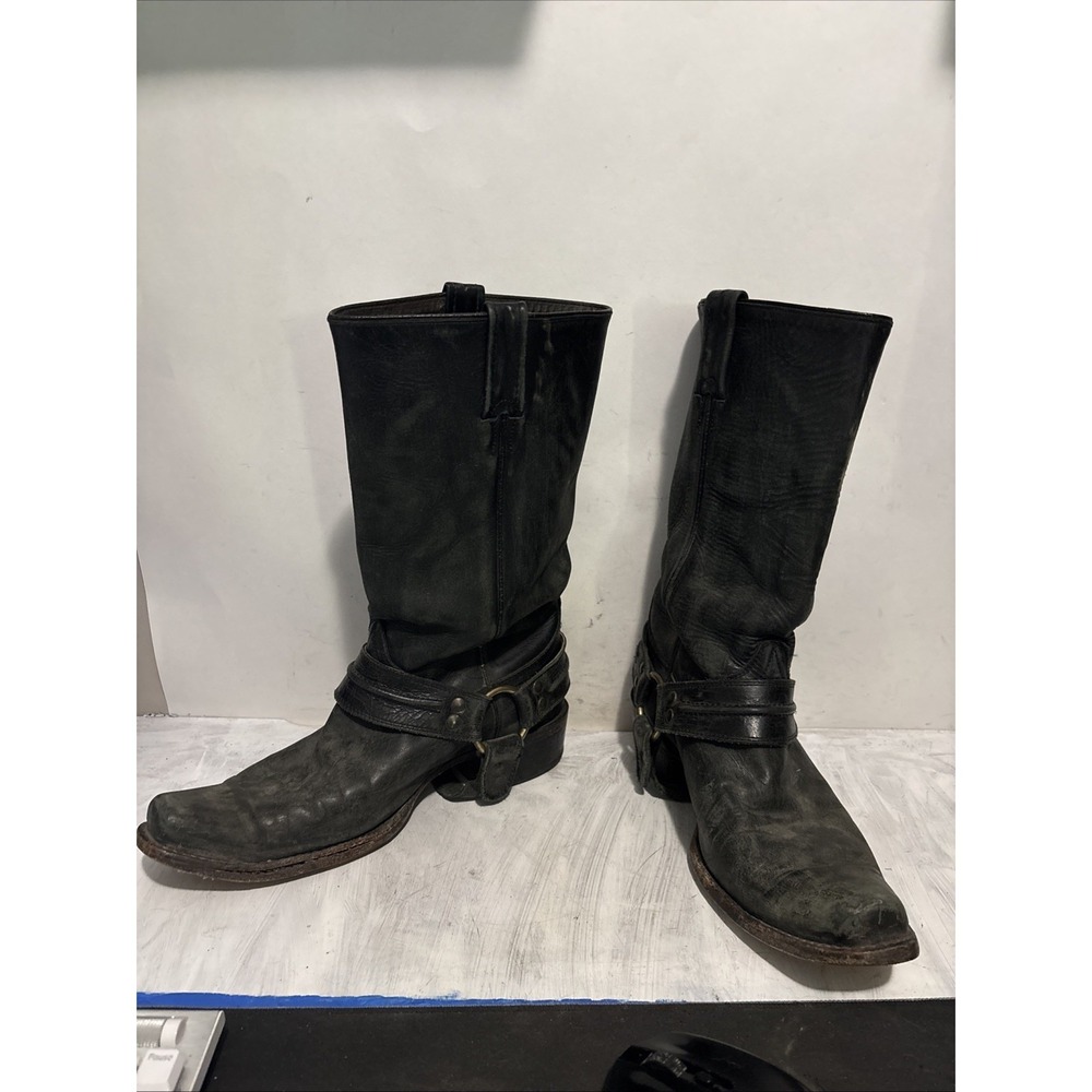 Stetson Men's Heritage Harness Motorcycle Boots Square Toe Size 10D Bottom Worn